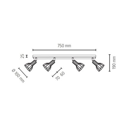 Strahler MEGAN 4xE14/40W/230V Eiche – FSC-zertifiziert