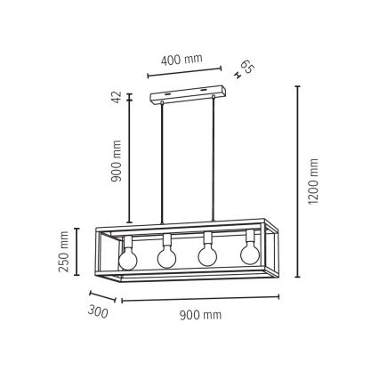 Schnur-Hängeleuchte KAGO 4xE27/60W/230V Eiche mattiert – FSC-zertifiziert