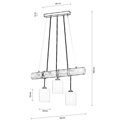 Hängeleuchte an Schnur TRENO 3xE27/25W/230V Kiefer – FSC-zertifiziert