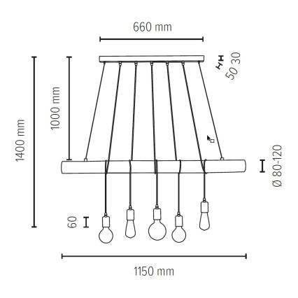 Hängeleuchte TRABO 5xE27/60W/230V Kiefer – FSC-zertifiziert