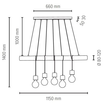 Hängeleuchte TRABO 5xE27/60W/230V Kiefer – FSC-zertifiziert