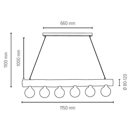 Hängeleuchte an Schnur TRABO 6xE27/60W/230V – FSC-zertifiziert