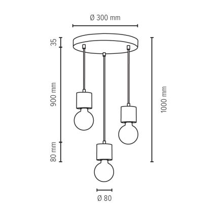 Schnur-Hängeleuchte TRONGO 3xE27/60W/230V – FSC-zertifiziert