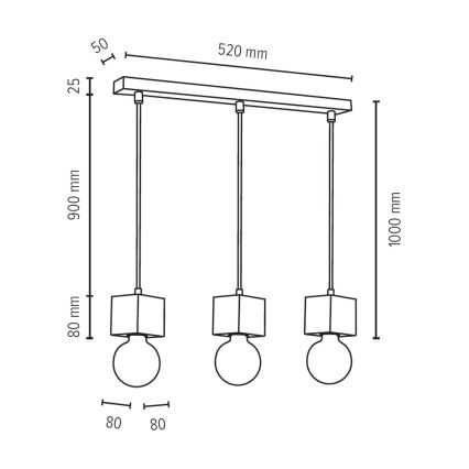 Schnur-Hängeleuchte TRONGO ROUND 3xE27/60W/230V – FSC-zertifiziert