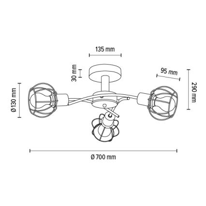 Aufbauleuchte VIVIANE 3xE27/60W/230V Eiche – FSC-zertifiziert