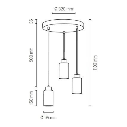 Schnur-Hängeleuchte KARLA 3xE27/60W/230V Beton – FSC-zertifiziert