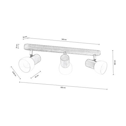 Deckenspotleuchte NEL 3xE27/15W/230V Nussbaumholz – FSC-zertifiziert