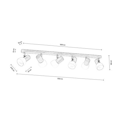 Decken-Einbauleuchte NEL 6xE27/15W/230V Kiefer