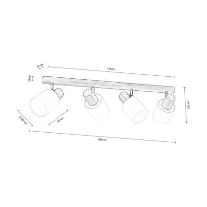 Deckenspotleuchte TRENDY 4xE27/15W/230V Kiefer – FSC-zertifiziert