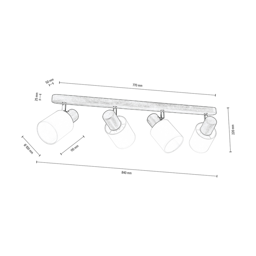 Deckenspotleuchte TRENDY 4xE27/15W/230V Kiefer – FSC-zertifiziert