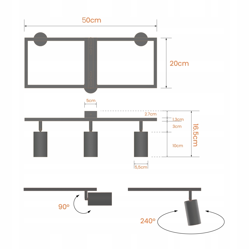 Spotleuchte 3xGU10/30W/230V schwarz