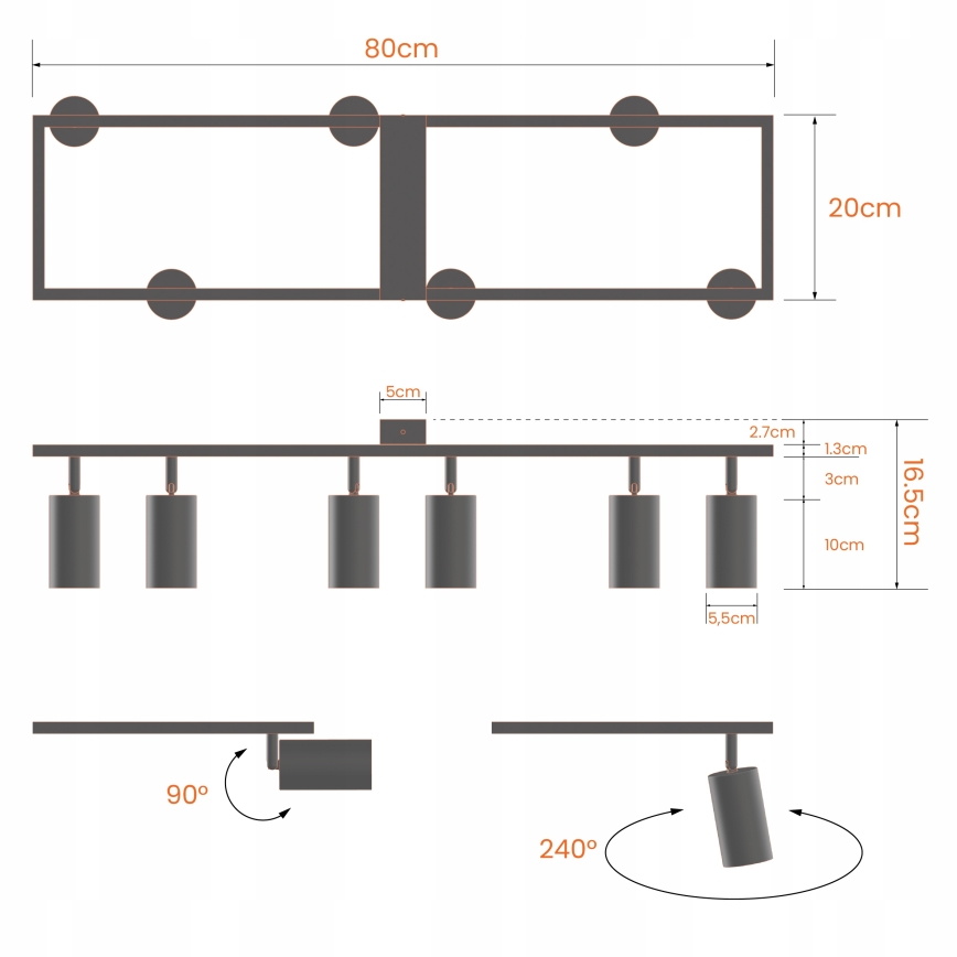 Spotleuchte 6xGU10/30W/230V schwarz