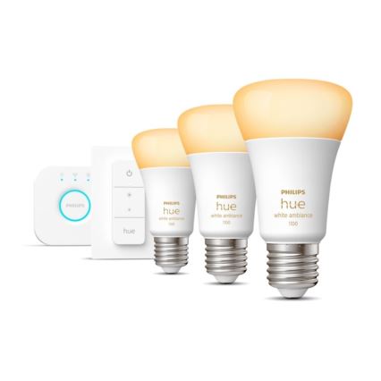 Starter Kit Philips Hue White Ambiance 3xE27/11W 2200-6500K + Verbindungsgerät und Fernbedienung
