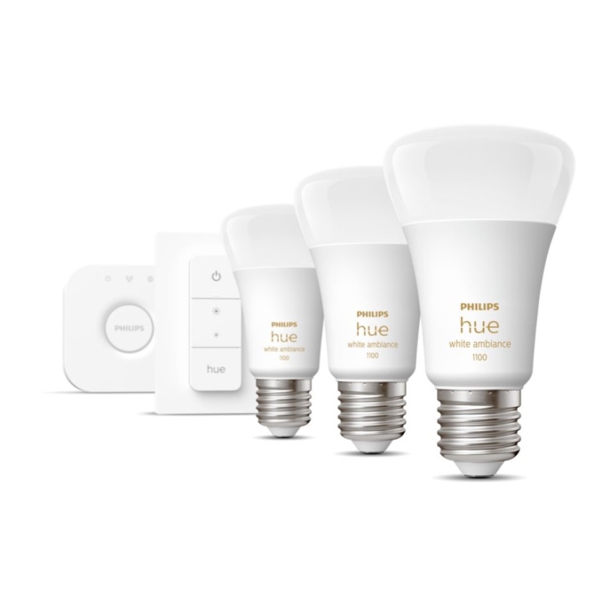 Starter Kit Philips Hue White Ambiance 3xE27/11W 2200-6500K + Verbindungsgerät und Fernbedienung