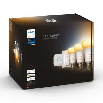 Starter Kit Philips Hue White Ambiance 3xE27/11W 2200-6500K + Verbindungsgerät und Fernbedienung
