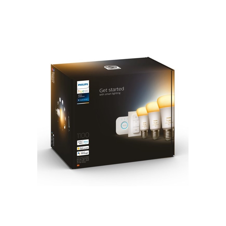 Starter Kit Philips Hue White Ambiance 3xE27/11W 2200-6500K + Verbindungsgerät und Fernbedienung