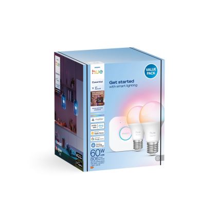 Starter-Set Philips Hue White and Color Ambiance Essential 2×E27/8W/230V 2200–6500K inkl. Hue Bridge
