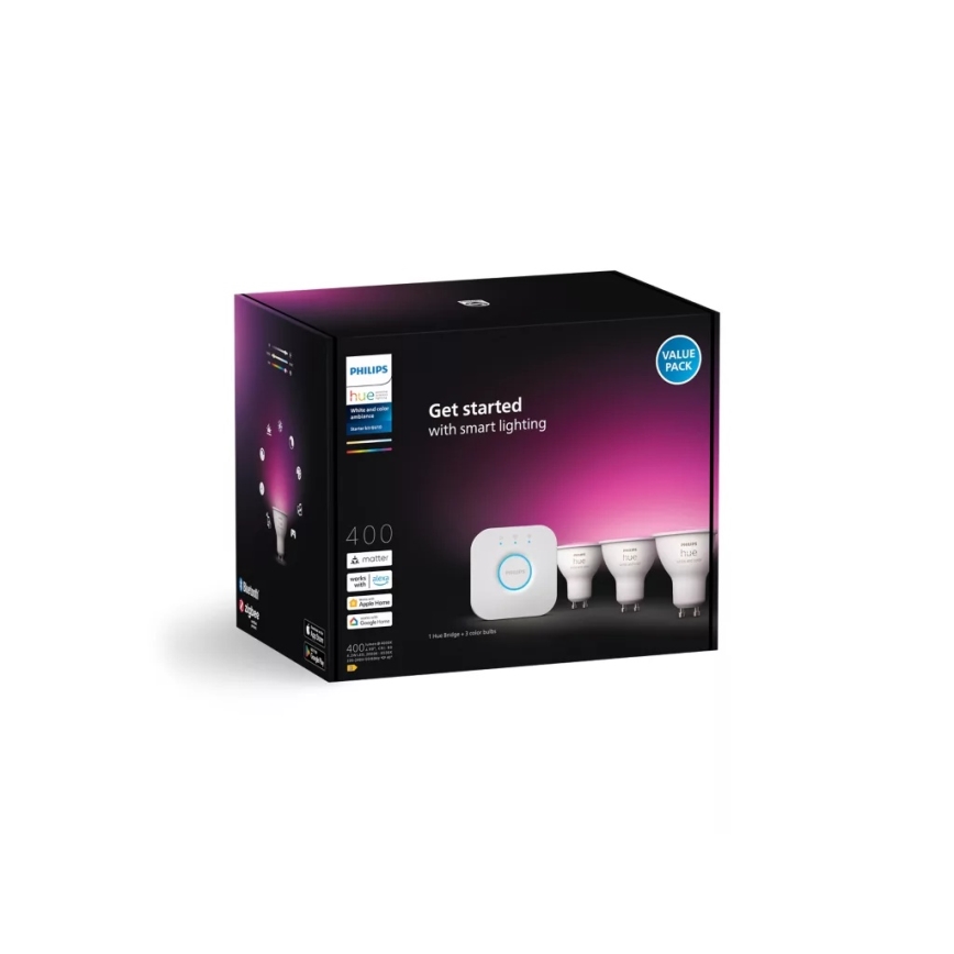 Starter-Set Philips Hue WHITE AND COLOR AMBIANCE 3xGU10/4,2W/230V 2200-6500K + Hue Bridge