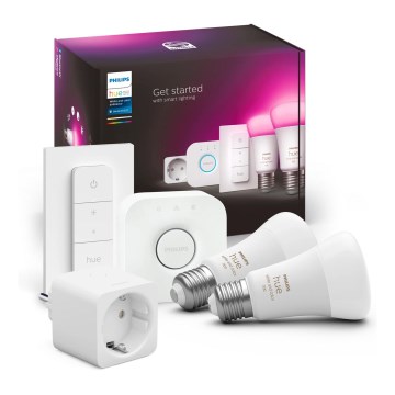 Starter-Set Philips Hue WHITE AND COLOR AMBIANCE 2xE27/9W/230V 2200-6500K + smarte Steckdose und Bridge