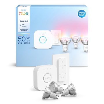 Starter-Set Philips Hue White and Color Ambiance Essential 3xGU10/4,7W/230V 2200-6500K + Hue Bridge