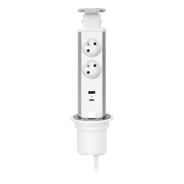 Steckdosen-Säule zur Montage in der Tischplatte – 2×230 V + USB‑A + USB‑C