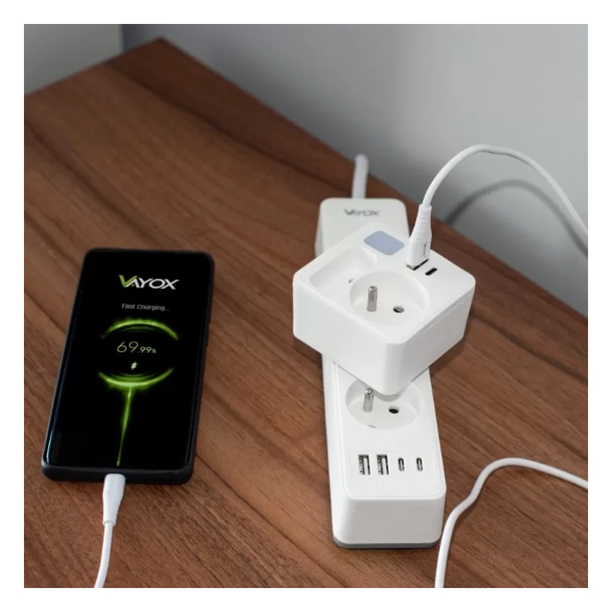 Steckdosenverteiler 2 Steckdosen + USB-C + USB-A mit LED-Beleuchtung LED/0,5W/230V 3000K