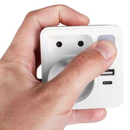 Steckdosenverteiler 2 Steckdosen + USB-C + USB-A mit LED-Beleuchtung LED/0,5W/230V 3000K