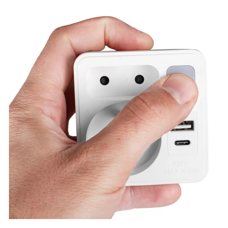 Steckdosenverteiler 2 Steckdosen + USB-C + USB-A mit LED-Beleuchtung LED/0,5W/230V 3000K