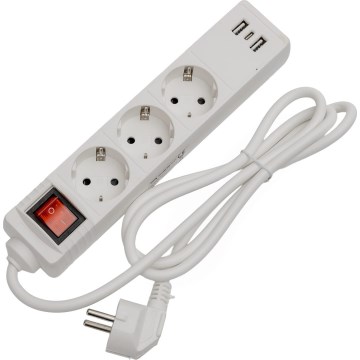Steckdosenleiste mit Schalter, 3× Steckdosen (Schuko) + 2× USB-A + 1× USB-C, 1,5 m, weiß