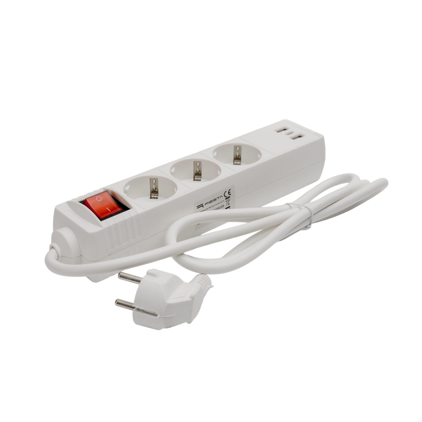 Steckdosenleiste mit Schalter, 3× Steckdosen (Schuko) + 2× USB-A + 1× USB-C, 1,5 m, weiß