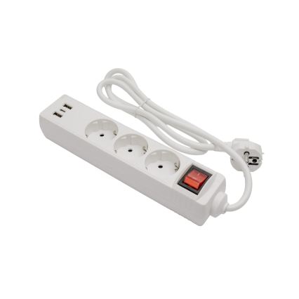 Steckdosenleiste mit Schalter, 3× Steckdosen (Schuko) + 2× USB-A + 1× USB-C, 1,5 m, weiß