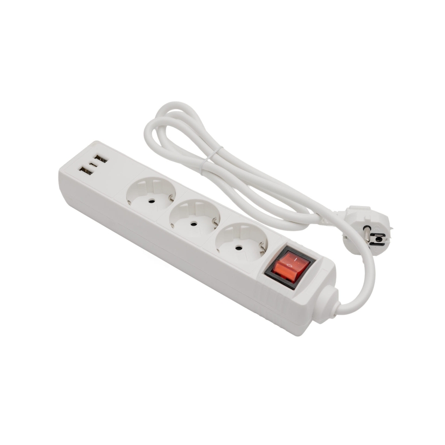Steckdosenleiste mit Schalter, 3× Steckdosen (Schuko) + 2× USB-A + 1× USB-C, 1,5 m, weiß
