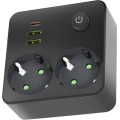Steckdosenleiste mit Schalter LINEA 2x230V + 3xUSB A/C SCHUKO schwarz