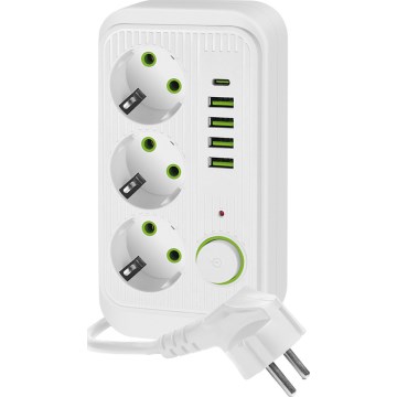 Steckdosenleiste mit Schalter LINEA 3x230V + 5xUSB A/C SCHUKO 5 m weiß