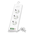 Steckdosenleiste mit Schalter LINEA PRO 3x 230 V + 3x USB-A + 1x USB-C, Schuko, 1,5 m, weiß