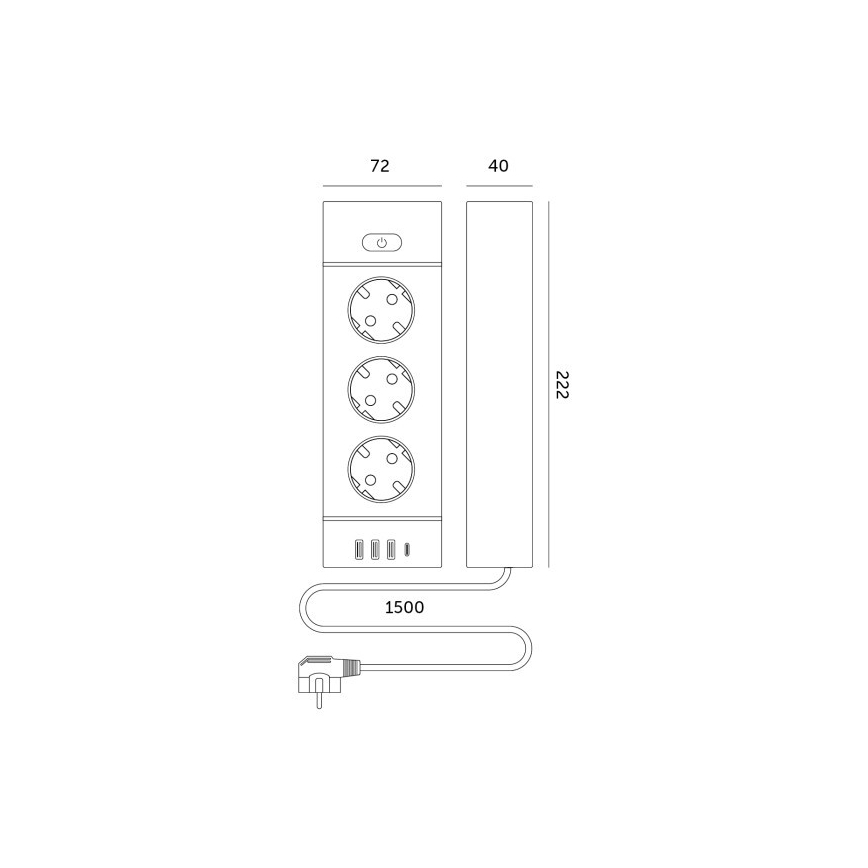 Steckdosenleiste mit Schalter LINEA PRO 3x230V+ 3xUSB-A + 1xUSB-C SCHUKO 1,5 m weiß