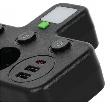 Steckdosenleiste mit Schalter und LED-Beleuchtung LINEA PRO – 2x SCHUKO + 3x USB A/C 4000K schwarz