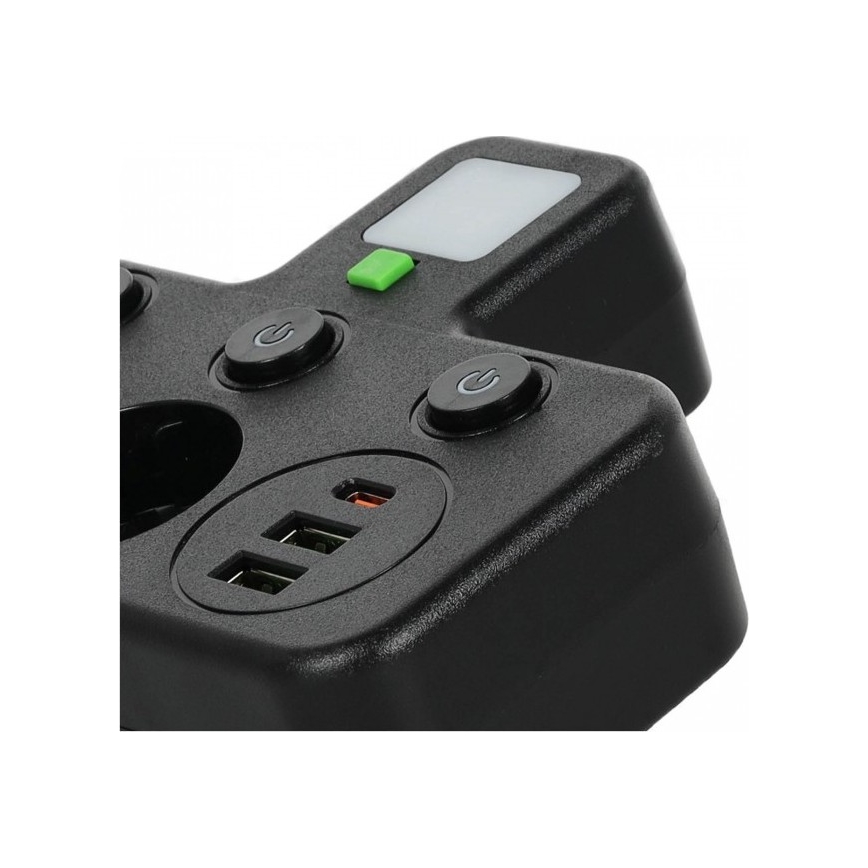 Steckdosenleiste mit Schalter und LED-Beleuchtung LINEA PRO – 2x SCHUKO + 3x USB A/C 4000K schwarz