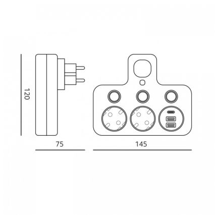 Steckdosenleiste mit Schalter und LED-Beleuchtung LINEA PRO – 2x SCHUKO + 3x USB A/C 4000K schwarz