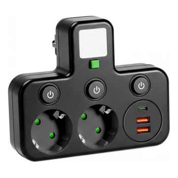 Steckdosenleiste mit Schalter und LED-Beleuchtung LINEA PRO – 2x SCHUKO + 3x USB A/C 4000K schwarz