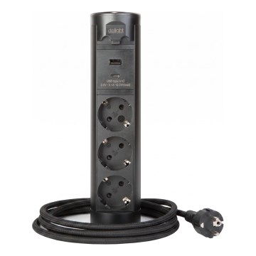Steckdosensäule für Tischplatte 3x230V + USB-A + USB-C schwarz