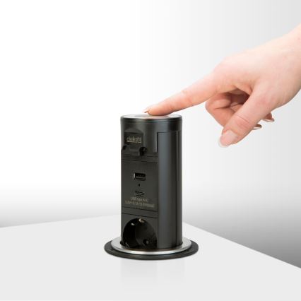 Steckdosensäule für Tischplatte 3x230V + USB-A + USB-C schwarz
