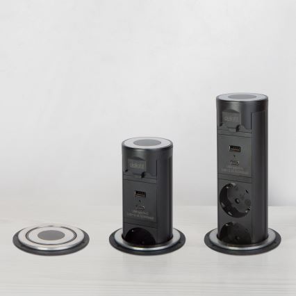 Steckdosensäule für Tischplatte 3x230V + USB-A + USB-C schwarz
