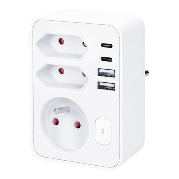 Steckdosenverteiler 1x16A+2x 2,5A mit 2xUSB A+C Ladegerät weiß