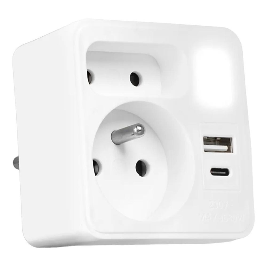 Steckdosenverteiler 2 Steckdosen + USB-C + USB-A mit LED-Beleuchtung LED/0,5W/230V 3000K