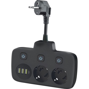 Steckdosenverteiler mit Schalter LINEA 2x230V + 4xUSB A/C SCHUKO schwarz