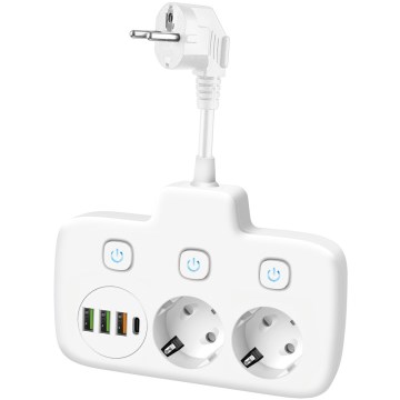 Steckdosenverteiler mit Schalter LINEA 2x230V + 4xUSB A/C SCHUKO weiß