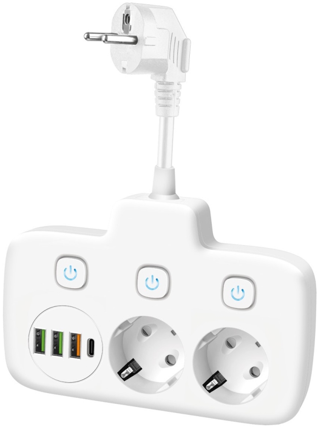 Steckdosenverteiler mit Schalter LINEA 2x230V + 4xUSB A/C SCHUKO weiß