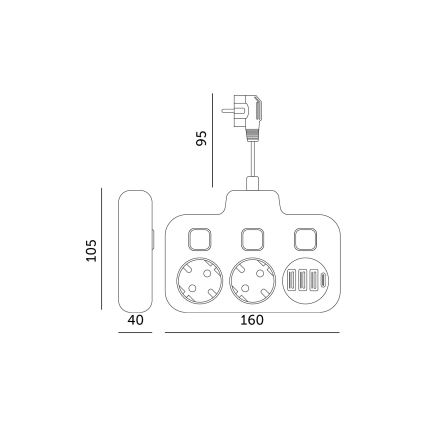 Steckdosenverteiler mit Schalter LINEA 2x230V + 4xUSB A/C SCHUKO weiß