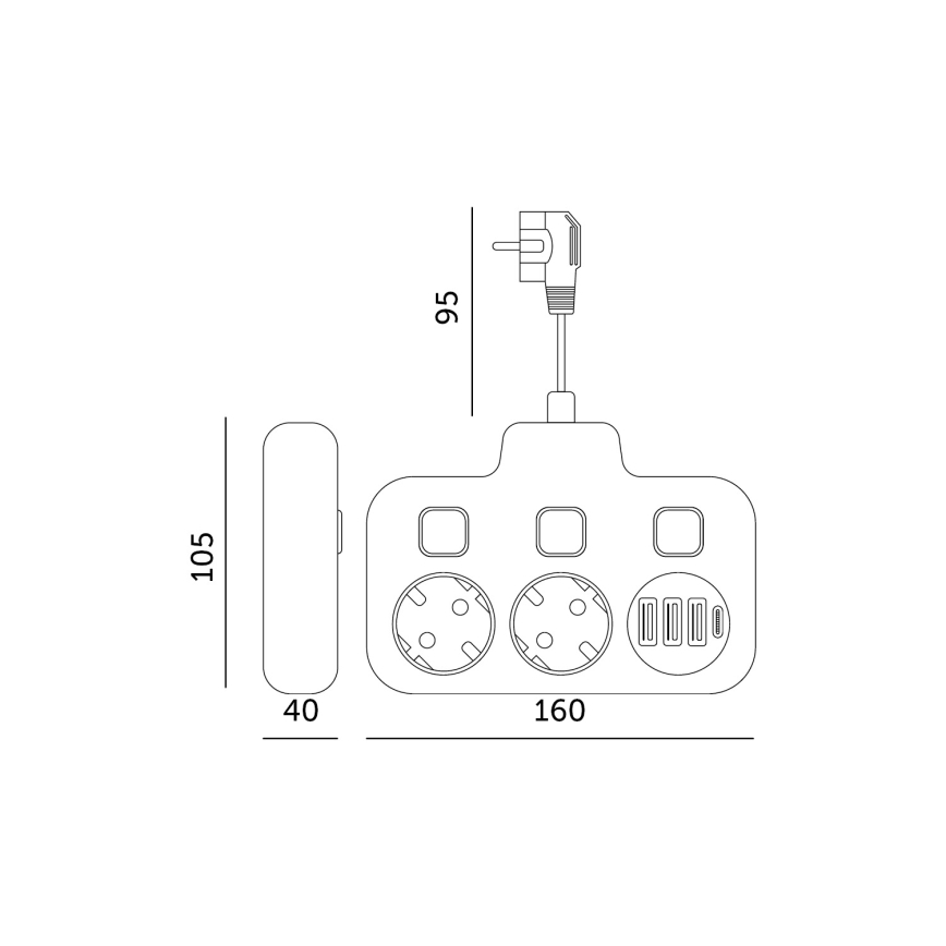 Steckdosenverteiler mit Schalter LINEA 2x230V + 4xUSB A/C SCHUKO weiß